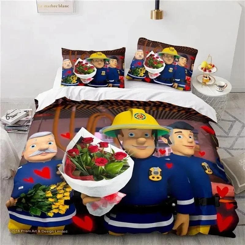 Cartoon Fireman Sam Toys Bedding Set Duvet Cover Bed Set Quilt Cover Pillowcase Comforter king Queen Size Boys Adult Bedding Set 70x133cm 2pcs