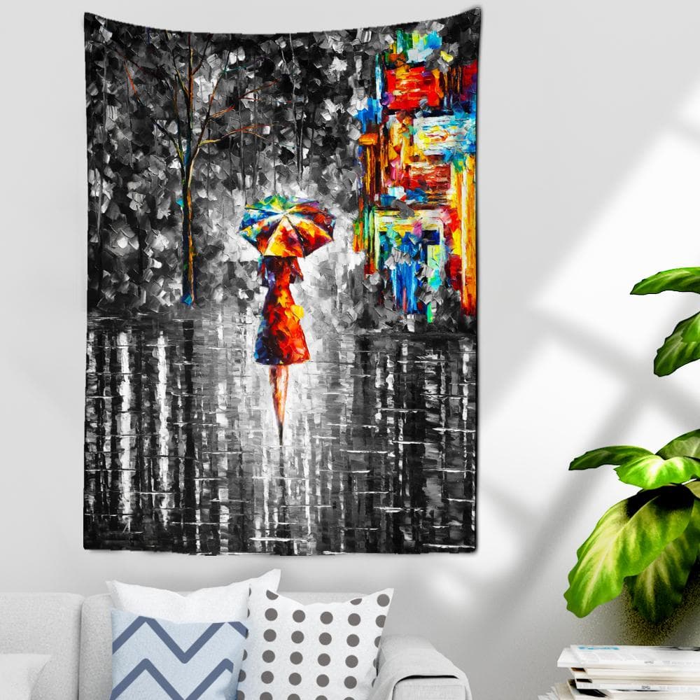 Girl's Oil Painting Tapestry Wall Hanging Retro Black And White Witchcraft Bohemian Hippie Room Home Decor 95x70cm