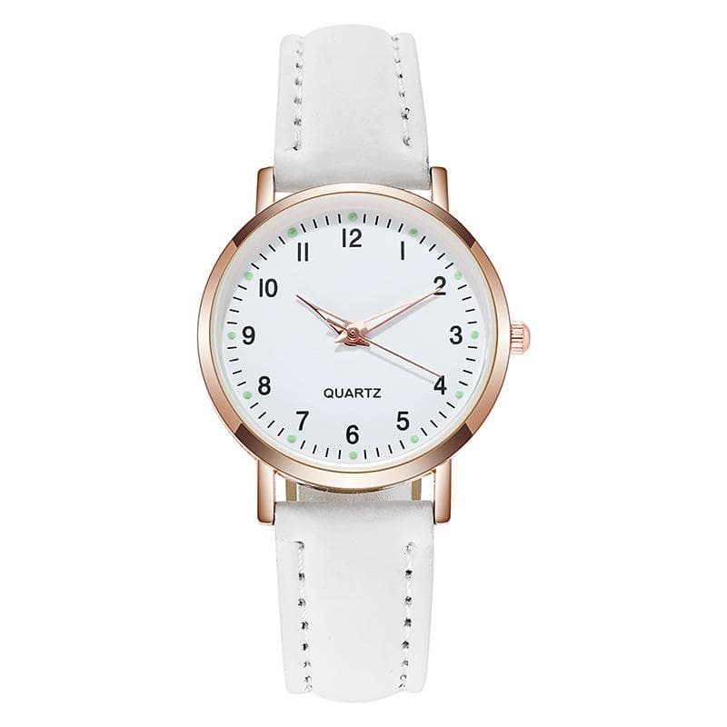 Fashion Ladies Luxury Leather Strap Analog Quartz Watch Luminous Ladies Watch white
