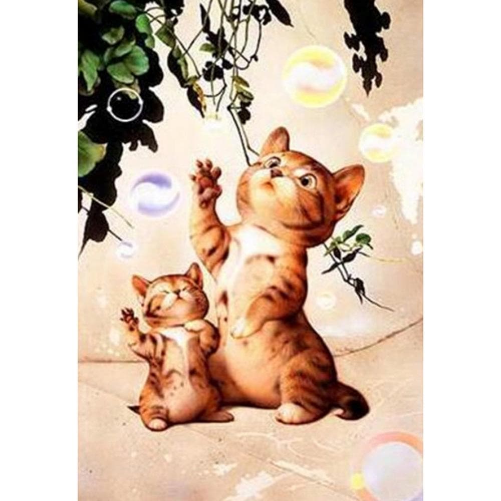 round Diamond Painting Cats playing Embroidery Cross Stitch Rhinestone 20X30CM