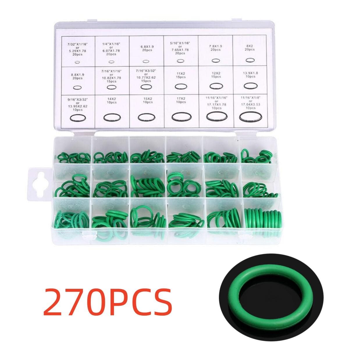 270 Pcs 18 Size Car HNBR A/C System Air Conditioning O-Ring Seal Kit Green