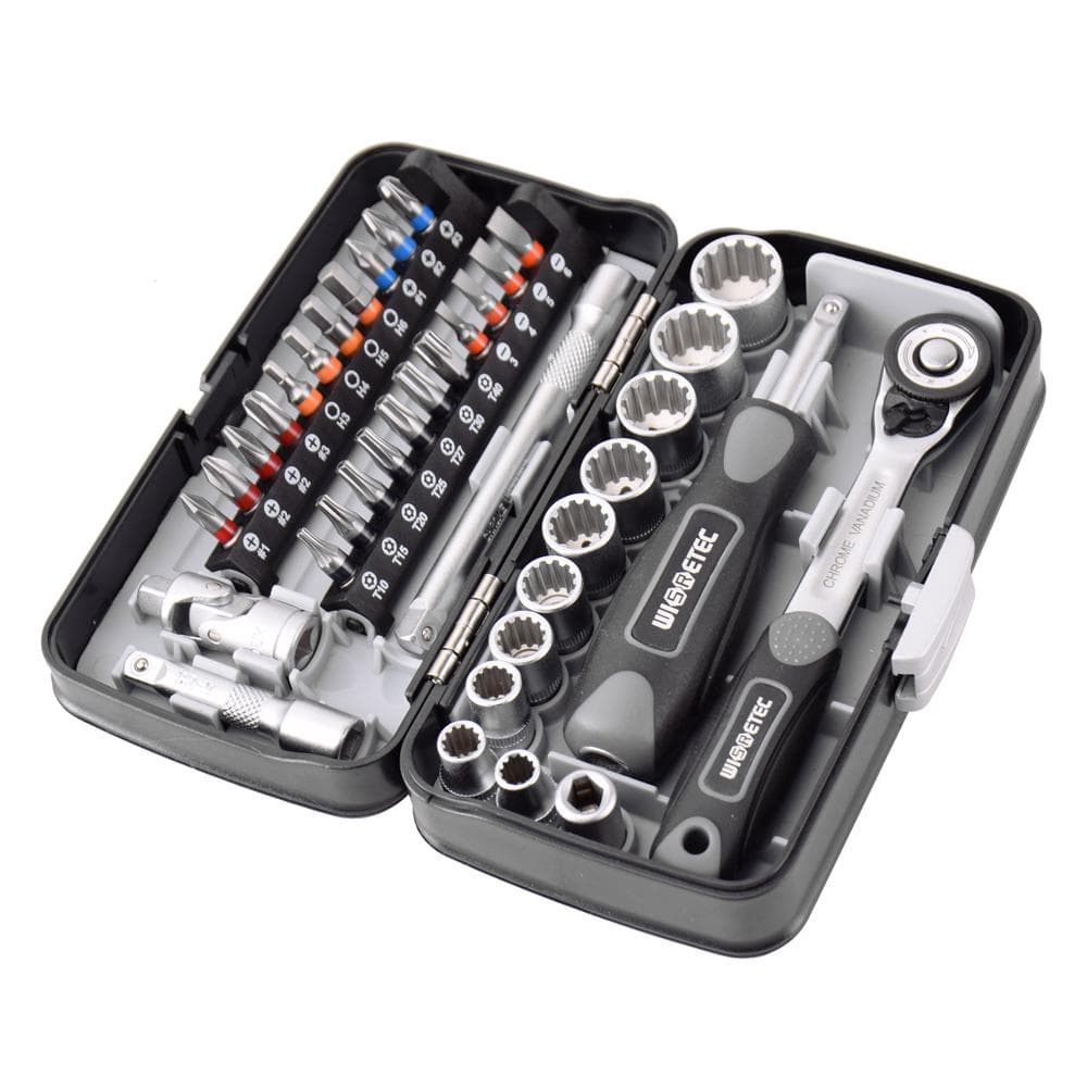 38pcs Mini Ratchet Wrench Set 1/4 Socket Screw Bits Kit Bike black