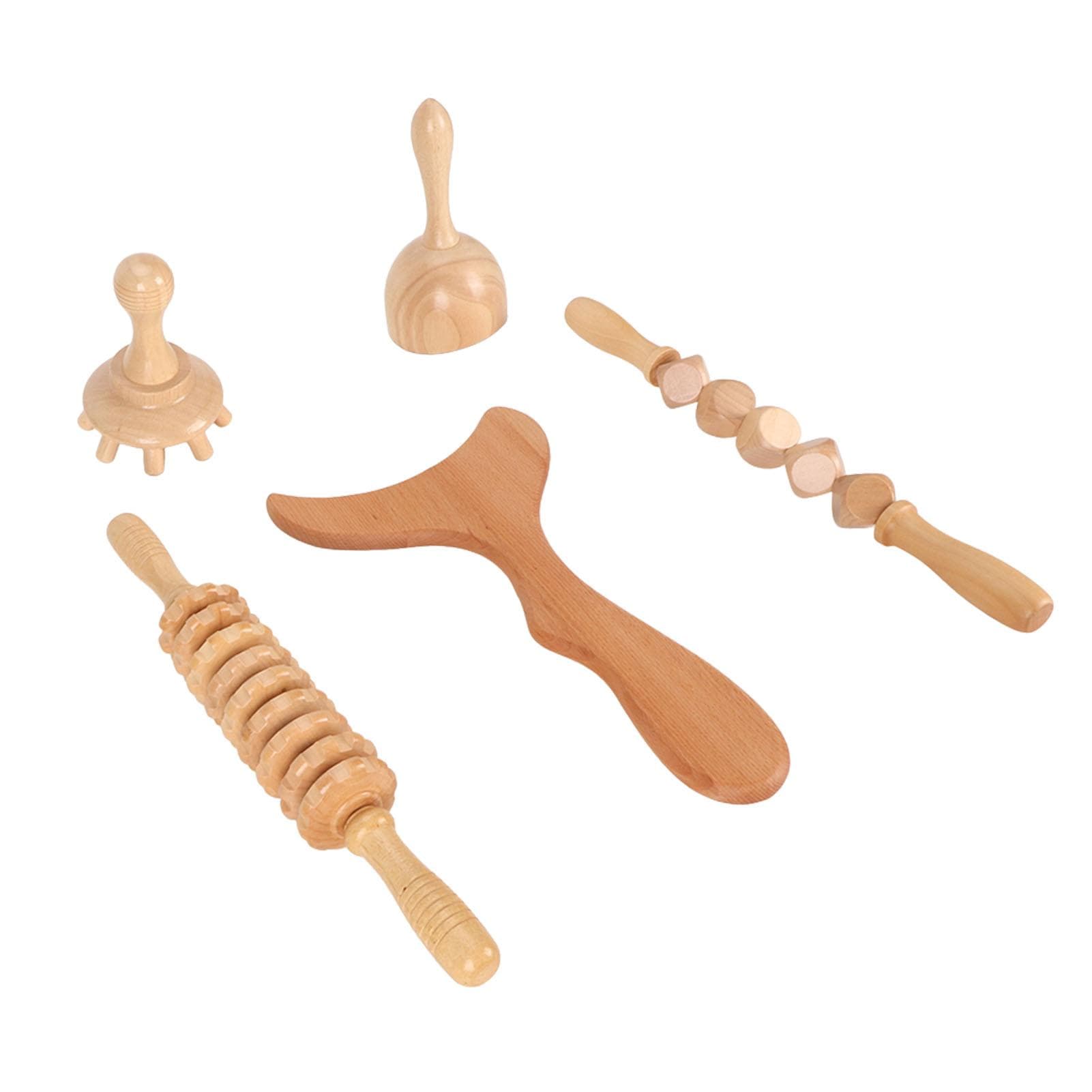 5 in 1 Wood Massage Tools Kit Lymphatic Drainage Health Care Body Sculpting Cellulite Massage