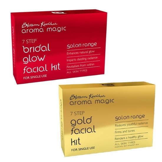 Aroma Magic 7 Step Single Use Facial Kit Combo| Bridal Glow Facial Kit + Gold Facial Kit | Pack Of 2