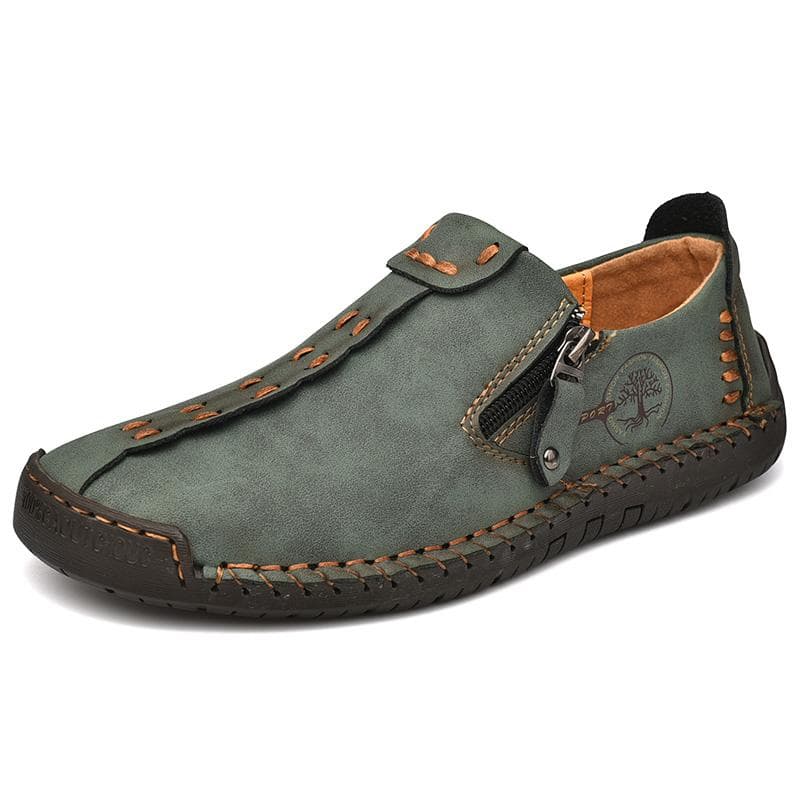 Spring and Autumn Men's Casual Leather Shoes Large Size Men's Driving Car Shoes Men's Breathable Handmade Casual Shoes 46 green