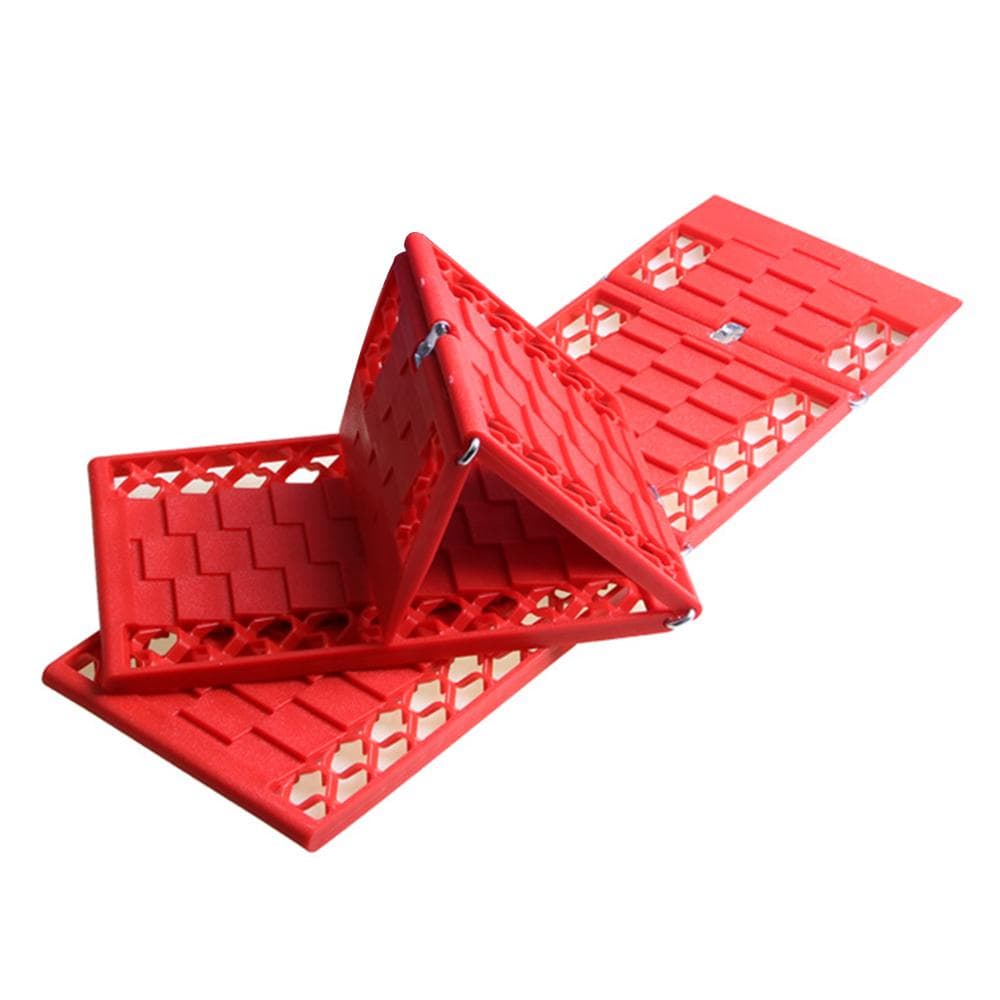 2Pcs Car Emergency Escape Plate Traction Mat Tire Grip Aid Foldable Non-Slip for Most SUVs Cars & red