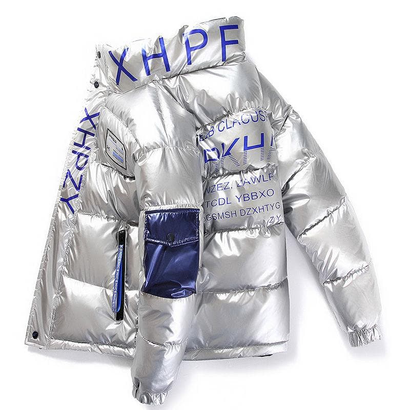 Waterproof Shiny Jacket Winter Men Streetwear Thick Parka Male Fashion Young Hip Hop Cotton-Padded Jacket Brand Quality Outwear Parka Coats Size M-4XL XL silver