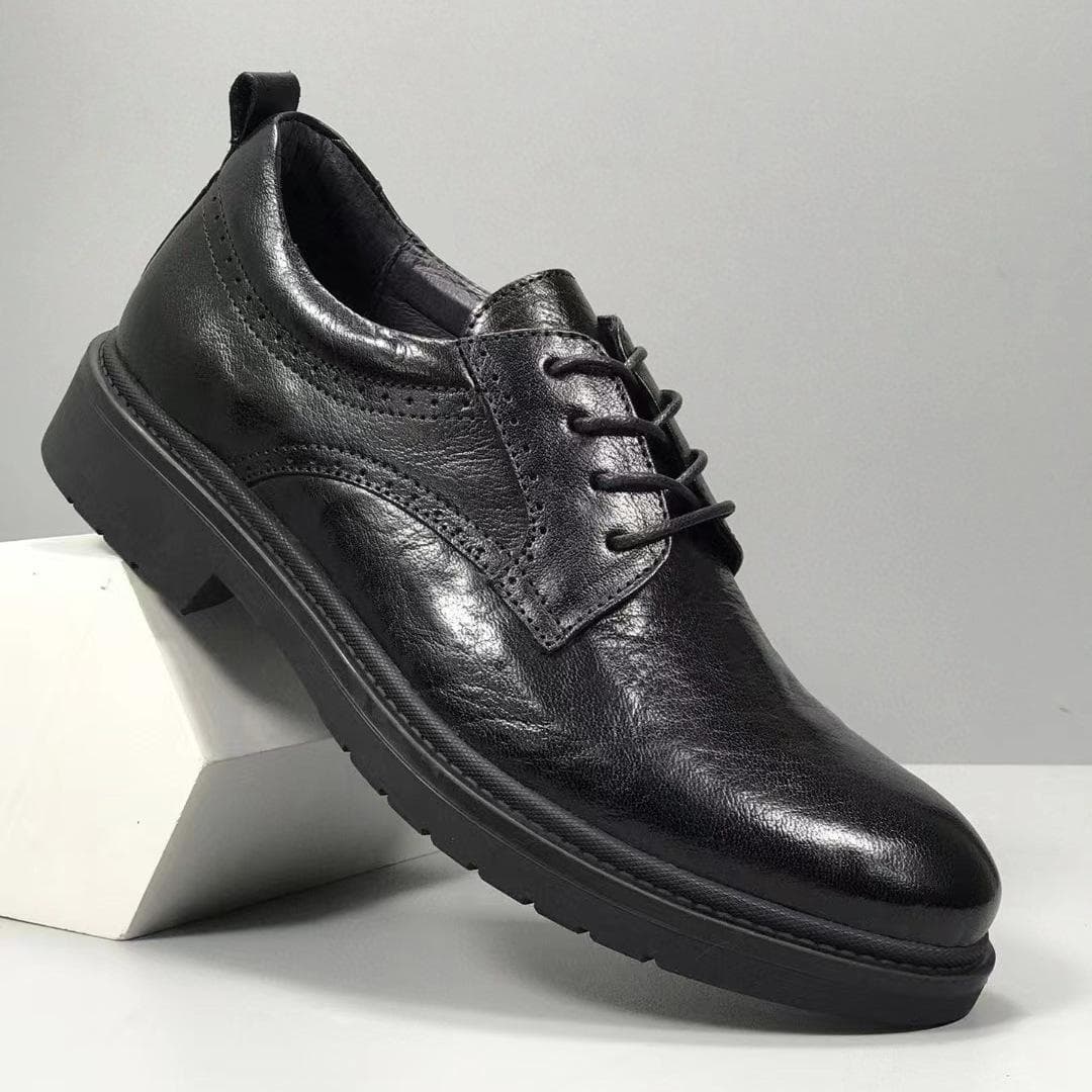 Formal Leather Shoes Genuine Leather Men's Top Layer Cowhide Retro Hand-grasped Pattern Thick Bottom British Business Lace-up Round Toe Derby Shoes 44