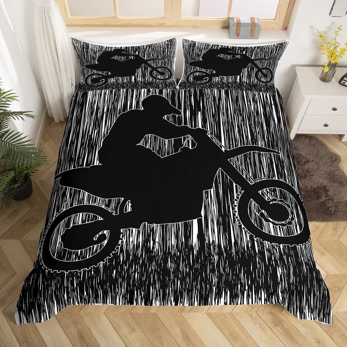 Mountain Bike Duvet Cover Extreme Sports Bedding Set Bicycle Rider Comforter Cover Racing Dirt Bike Quilt Cover Twin Queen Size EU single(135x200cm)