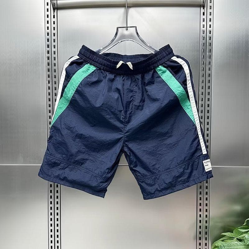 Striped Color Matching on Both Sides, Versatile Slim-fitting Thin Shorts, Sports Fashion Beach Pants, Five-point Pants XXXL Dark blue