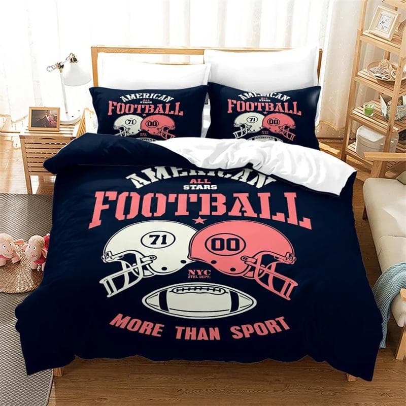 3D American Football King Queen Duvet Cover Ball Sports Bedding Set for Kids Teens Boy Sport Fans 2/3pcs Polyester Quilt Cover 135X200cm-2pcs
