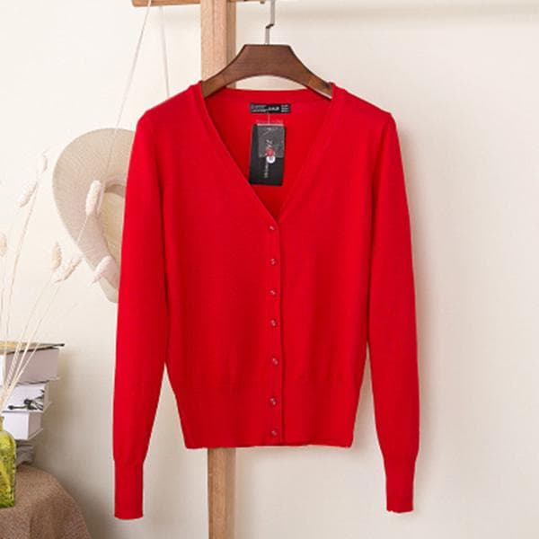 Women Spring and Autumn Casual Long Sleeve Cardigan Knitwear M cardinal