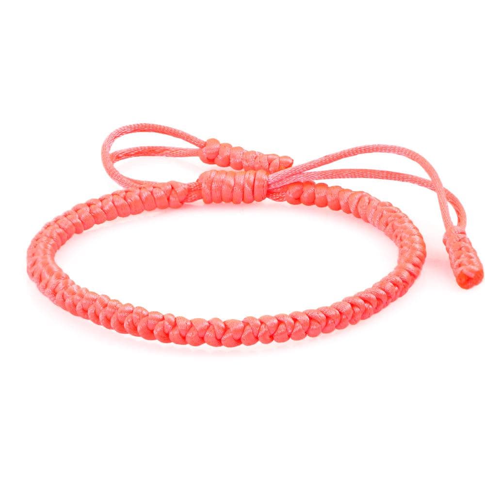 Tibetan Retro Braided Silk Bracelet with Eight-Character Knot for Men and Women red/silver