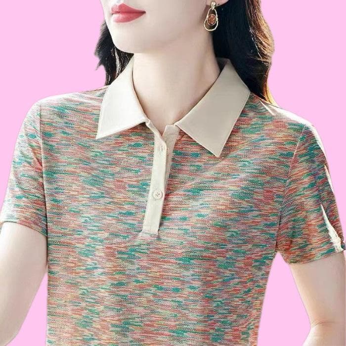 New Summer Short-sleeved T-shirt for Women's Lapel Polo Shirt Fashionable Middle-aged Casual Sports Top 4XL orange