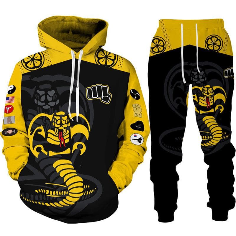 Funny Cobra Kai 3D Print Tracksuit Men's Cool Hoodie/Pants/Suit Hip Hop 2022 Fashion Long Sleeve Jogging Sportswear Athletic Set 6XL black