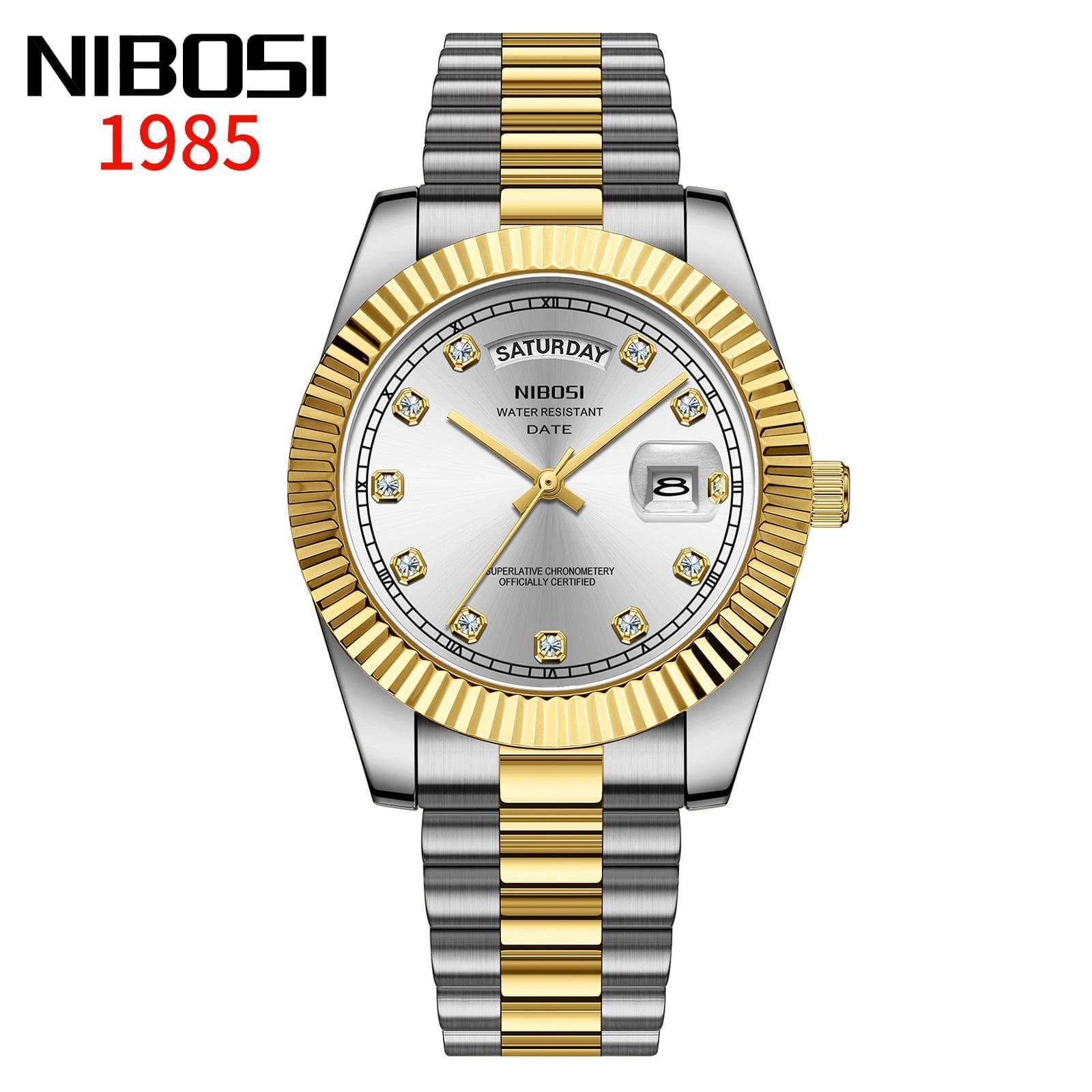 Mens Watches Analog Quartz Watch with Date Waterproof Stainless Steel Men's Wrist Watches Classic Watches gold/white