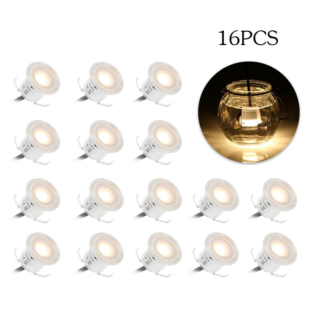 Tomshine 16PCS 0.6W High Bright Recessed LED Deck Light Water Resistance IP67 In Ground Outdoor US Plug