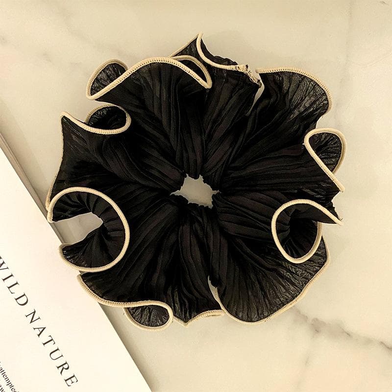 Korean Retro Wrinkle Chiffon Scrunchies for Women Girls Sweet Temperament Fashion Exaggerated Hair Band Hair Accessories black