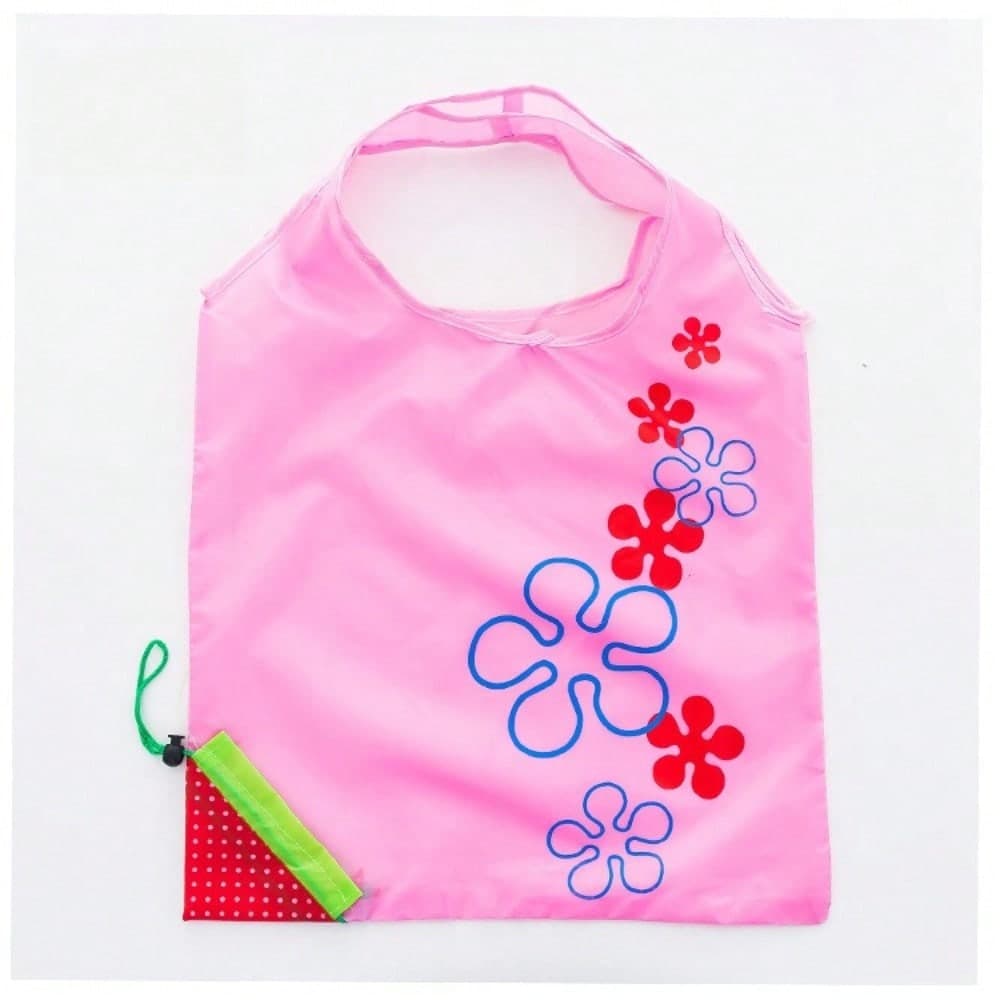 1pc Reusable Grocery Shopping Bag | Leak Proof, Square Shape, Foldable Tote With Cute Strawberry Design And Clutch Accessory