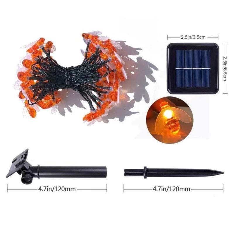 Bee Shape Led Solar String Lights Energy Saving Outdoor Lights For Fence Lawn Patio Garden 6.5m 30 lights