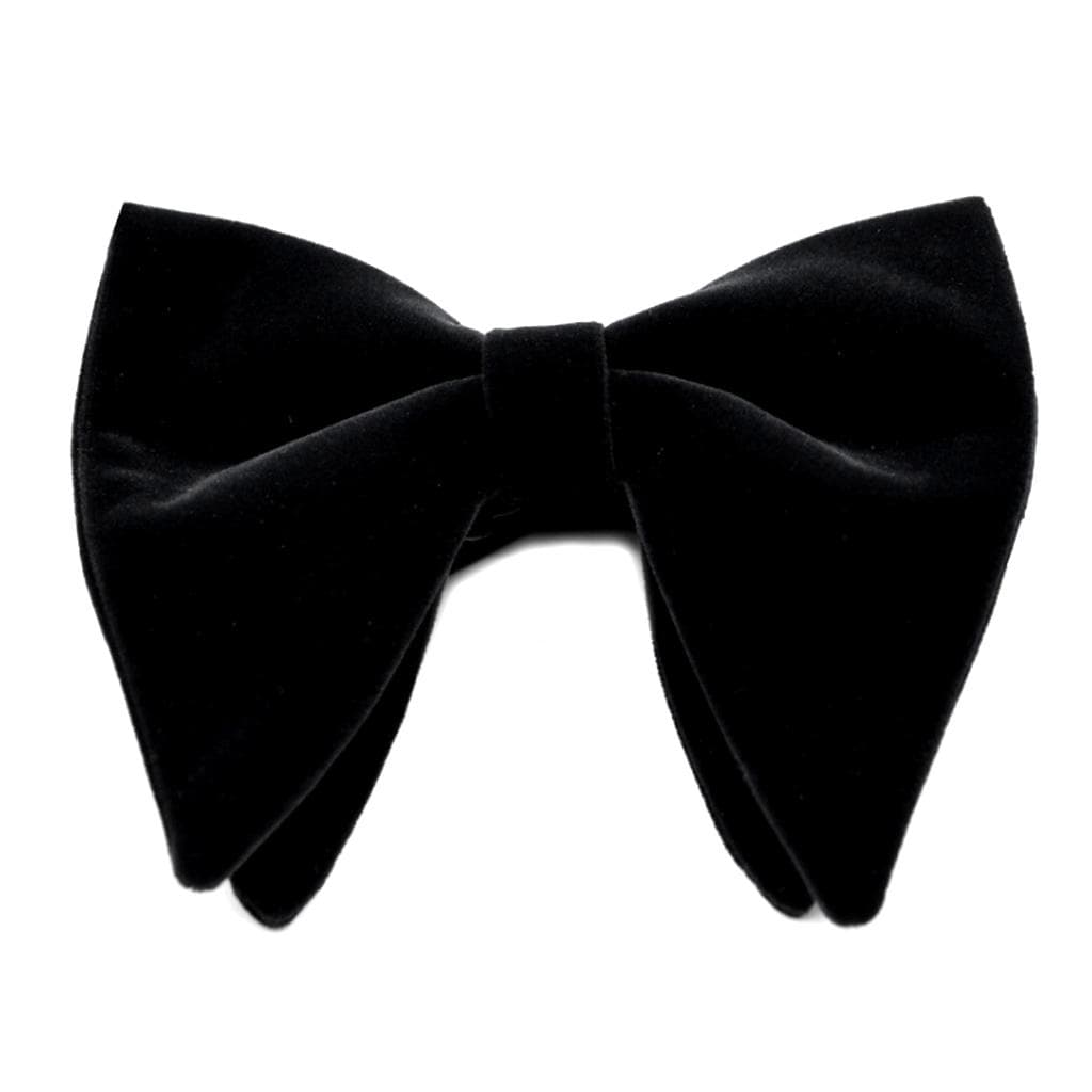 Mens Velvet Vintage Double Layer Pre-Tied Handmade Bow Tie Glitter Solid Color Tuxedo Big black