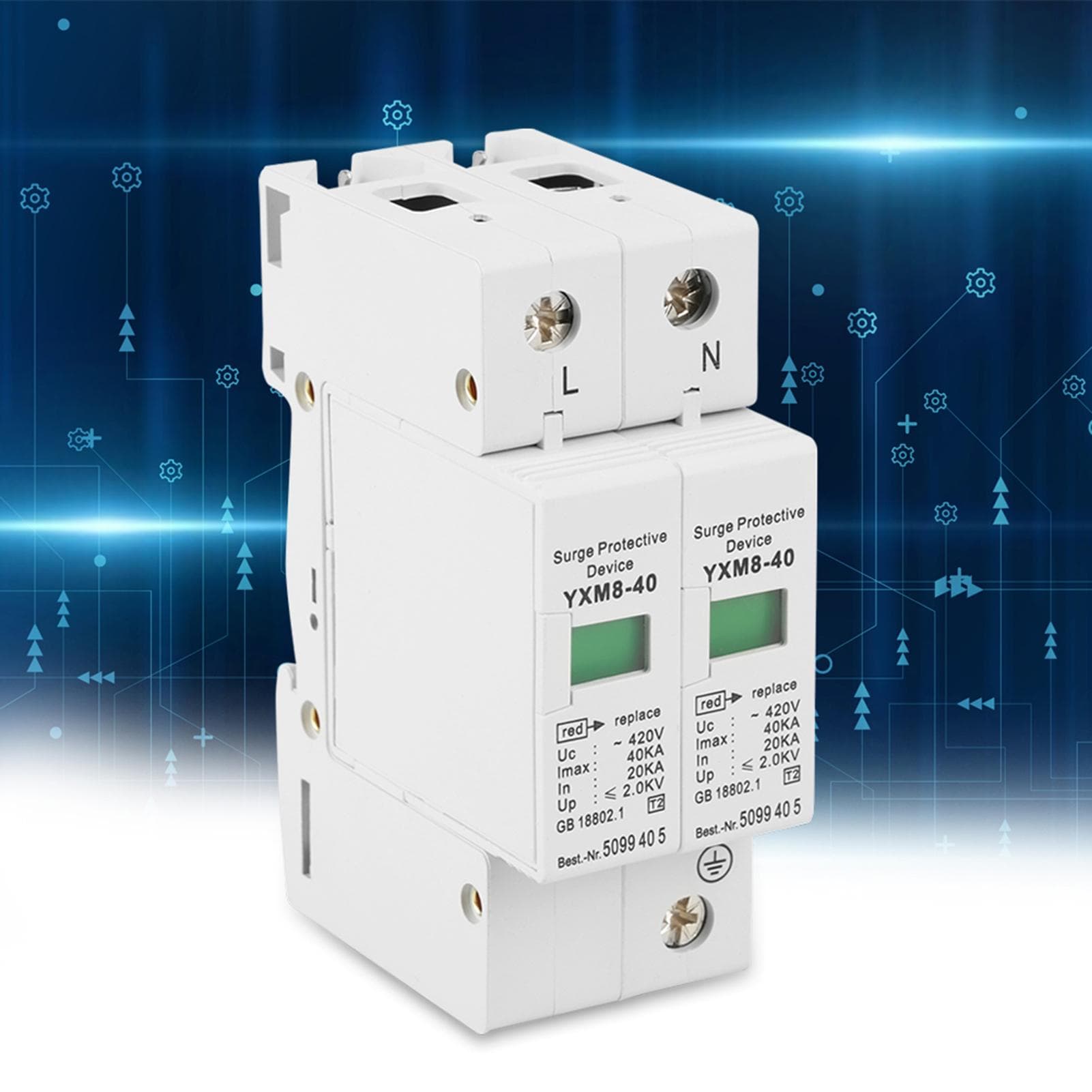 1 Pcs AC420V 2P 40KA House Surge Protective Low Voltage Arrester Device