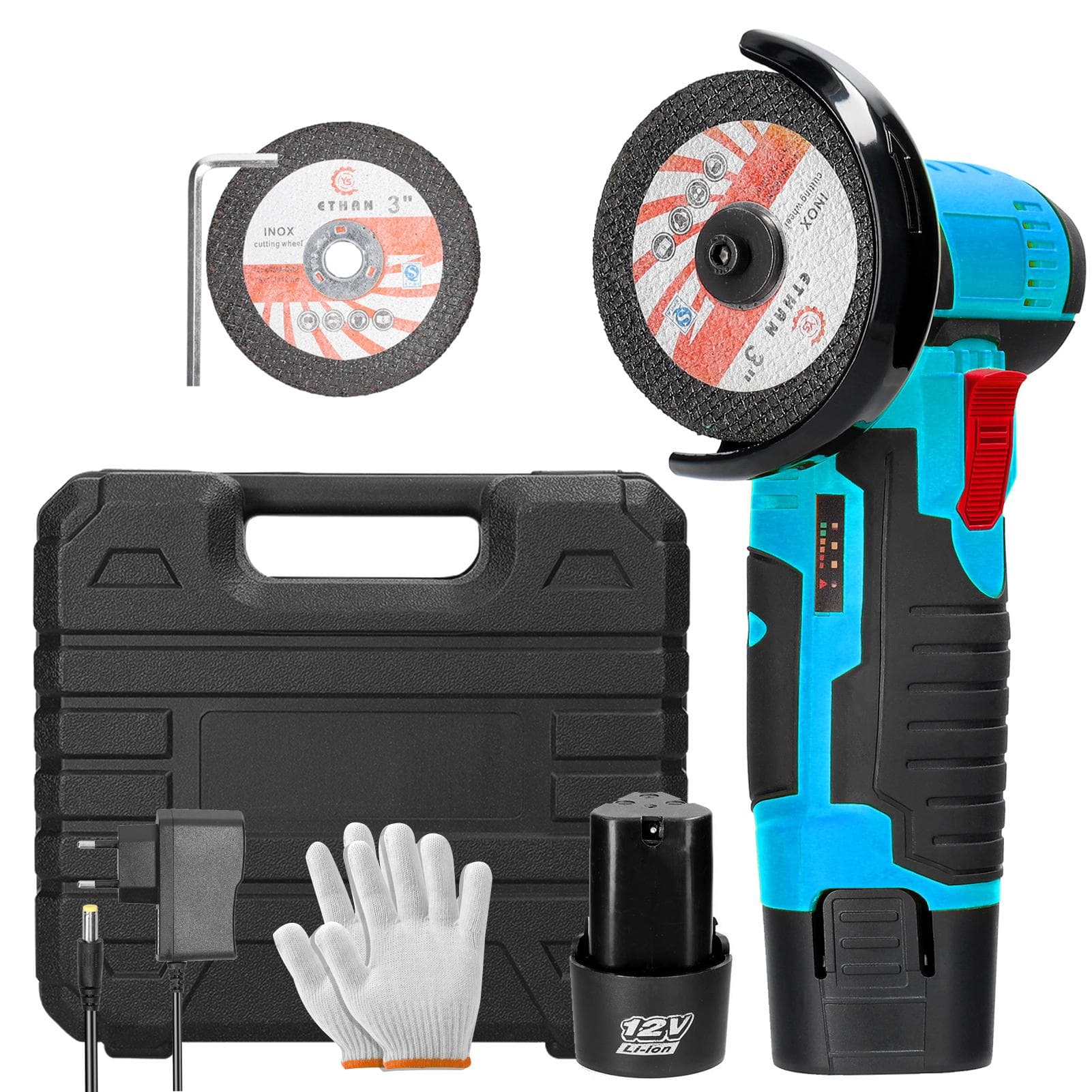 19500rpm Electric Grinding Machine Handheld Multifunctional Angle Grinder for Cutting Polishing 2pcs batteries EU Plug multicolour