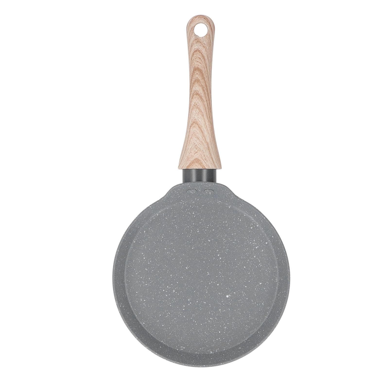 Frying Pan Wood Handle Aluminum Alloy Cooking Skillet Fast Heating Non Stick Omelet Pan for Home Medium grey