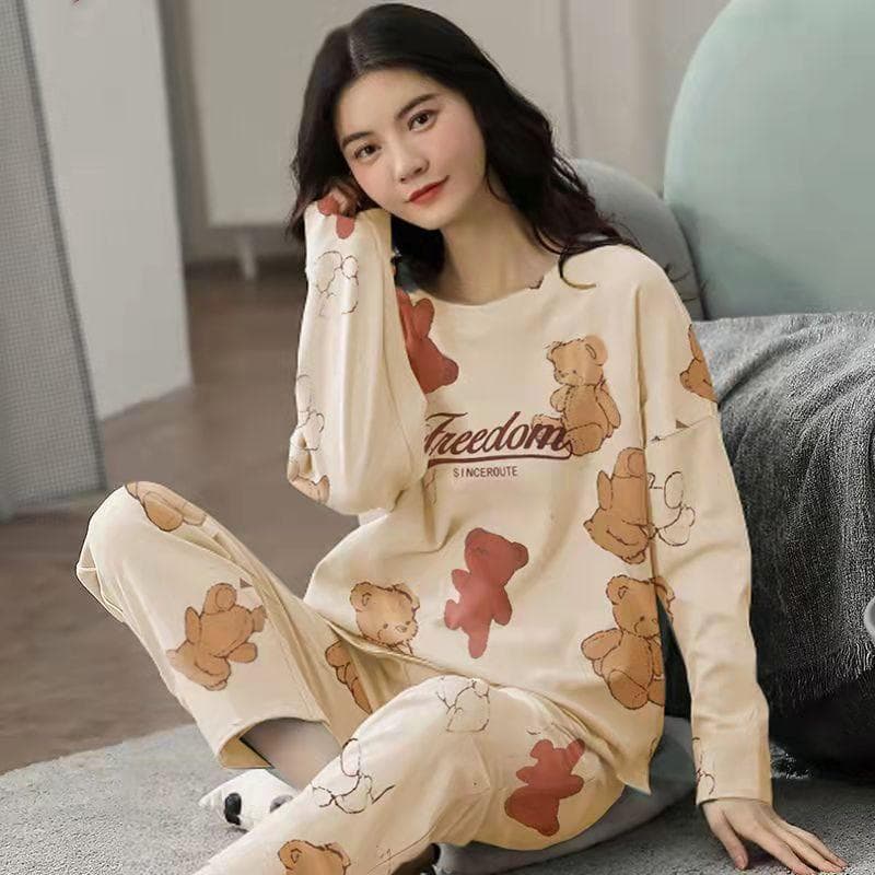 Women's Long-Sleeve Pajama Set: Spring/Autumn 2023 - Net Red, Large Size, Winter Homewear XXL (120-140 jin)