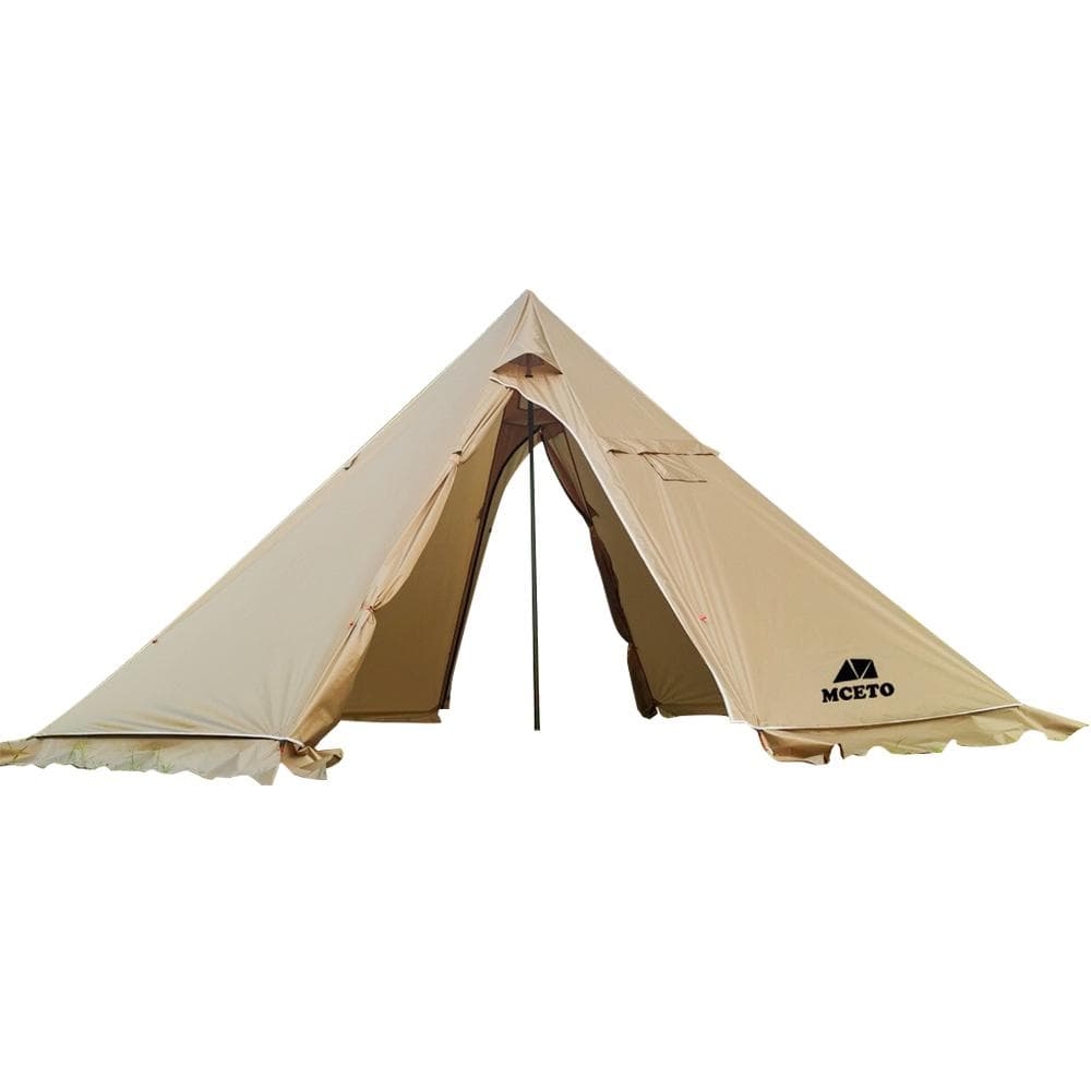 5-8 People Tipi Hot Tent with Stove Jack Camping Pyramid Teepee Tent for Camping Backpacking Hiking brown