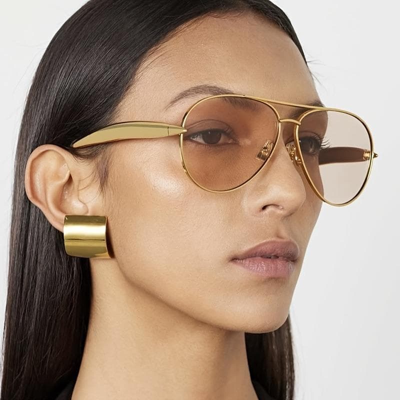 Ladies Oversized Circular Pilot Glasses Gold Metal Retro Fashion Sunglasses for Daily Wear and Special Occasions