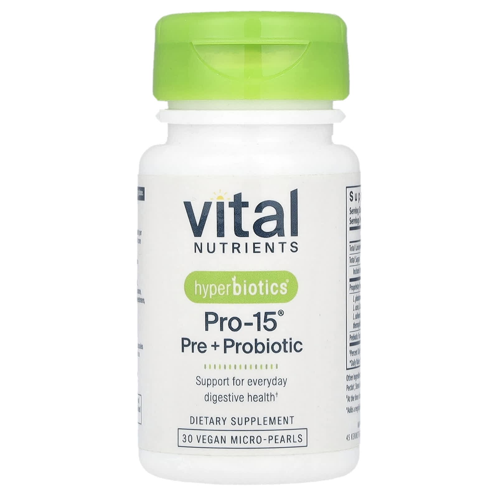 Vital Nutrients, Hyperbiotics®, Pro-15®, Prebiotic + Probiotic, 30 Vegan Micro Pearls