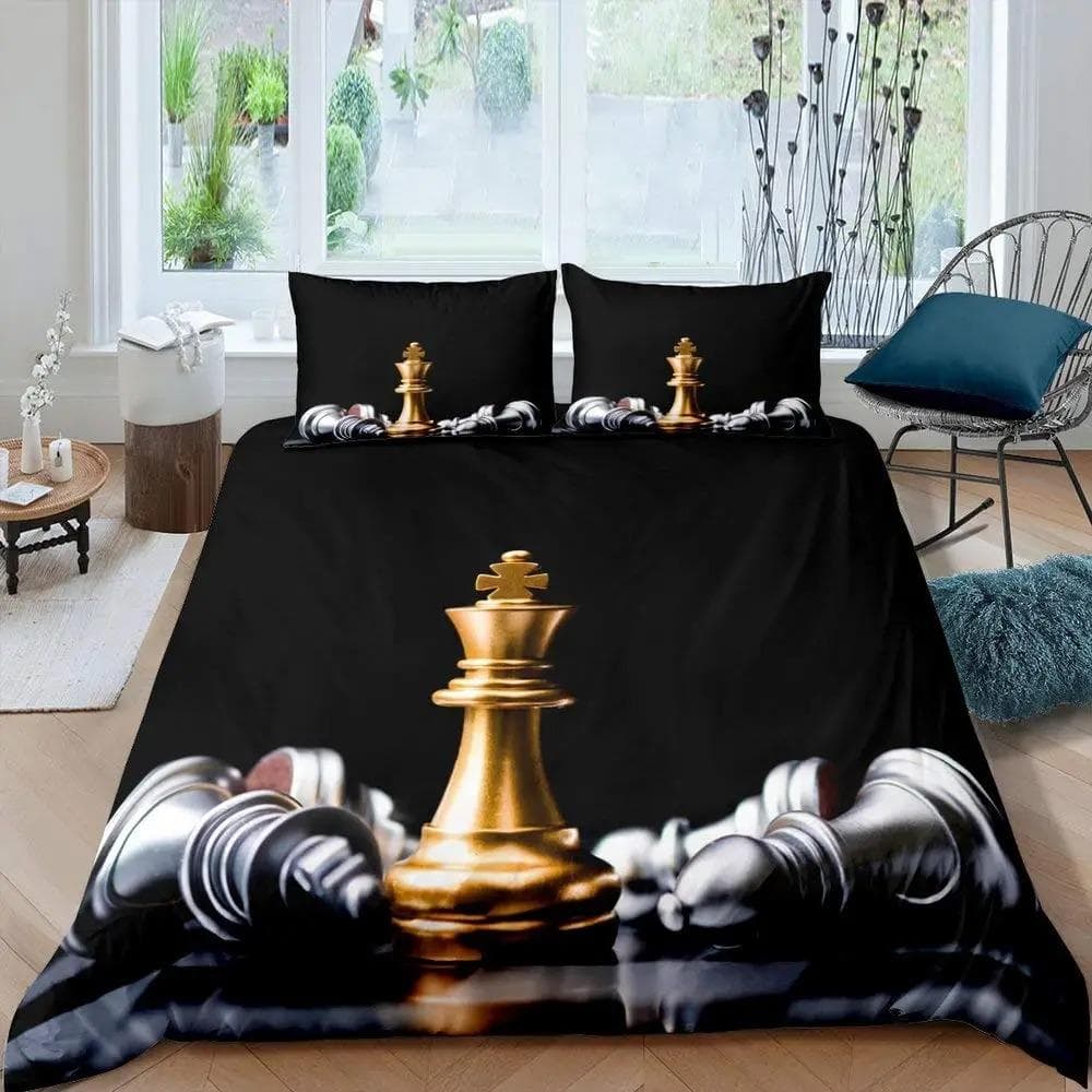 International Chess Duvet Cover Set Queen Size Chess Lovers Bedding Set For Kids Adults Microfiber Black Base 23pcs Quilt Cover 70x133cm 2pcs