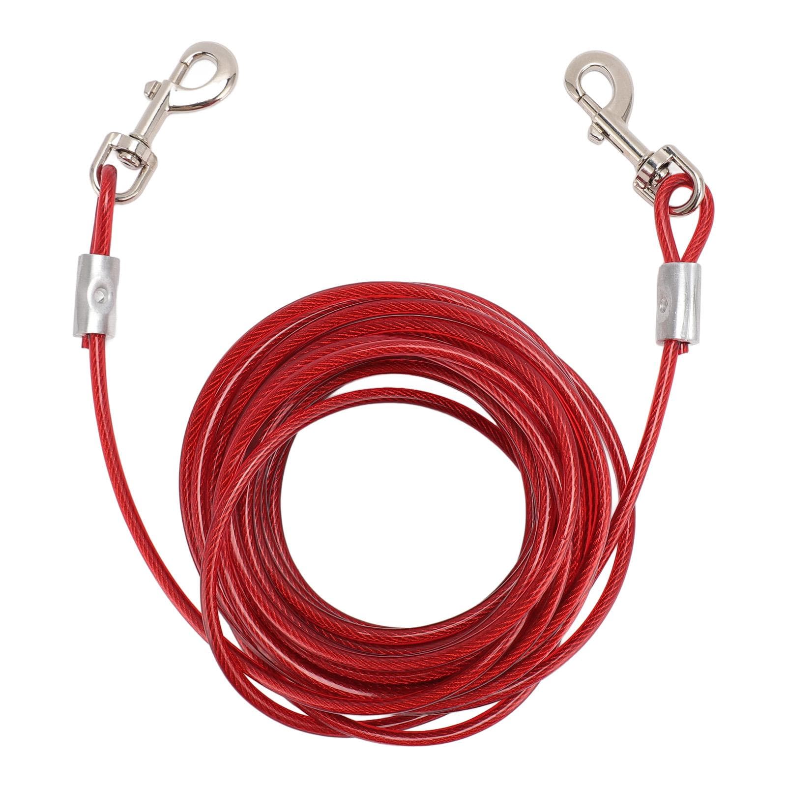 Dog Tie Out Cable Steel Wire Double Head Bite Resistant Outdoor Camping Dog Leash for Small Medium 6mmx5m / 0.24inx16.4ft red