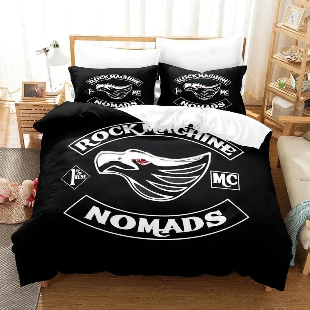 Rock Machine Motorcycle Club Bedding Set Duvet Cover Bed Set Quilt Cover Pillowcase Comforter king Queen Size Boys Adult 70x133cm 2pcs