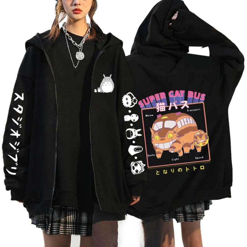 Anime Totoro Sweatshirts Men and Women Zipper Jackets Hooded Sweatshirts Casual Hip Hop Zip Up Hoodie L