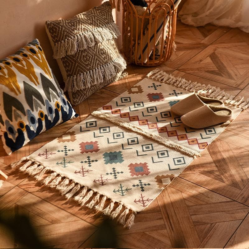 Nordic Tassel Knit Rug Ethnic Carpet Small Rug 60x90cm Bedroom Kitchen Rugs Living Room Washable Mat Boho Retro Home Decoration 60x90cm 23.6x35.4in