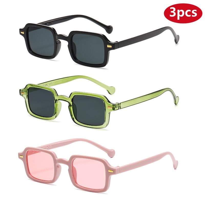 3set Retro Square Sunglasses Fashion Colorful Frame UV400 Protection Leopard Blue Rivets Decoration Unisex Shades