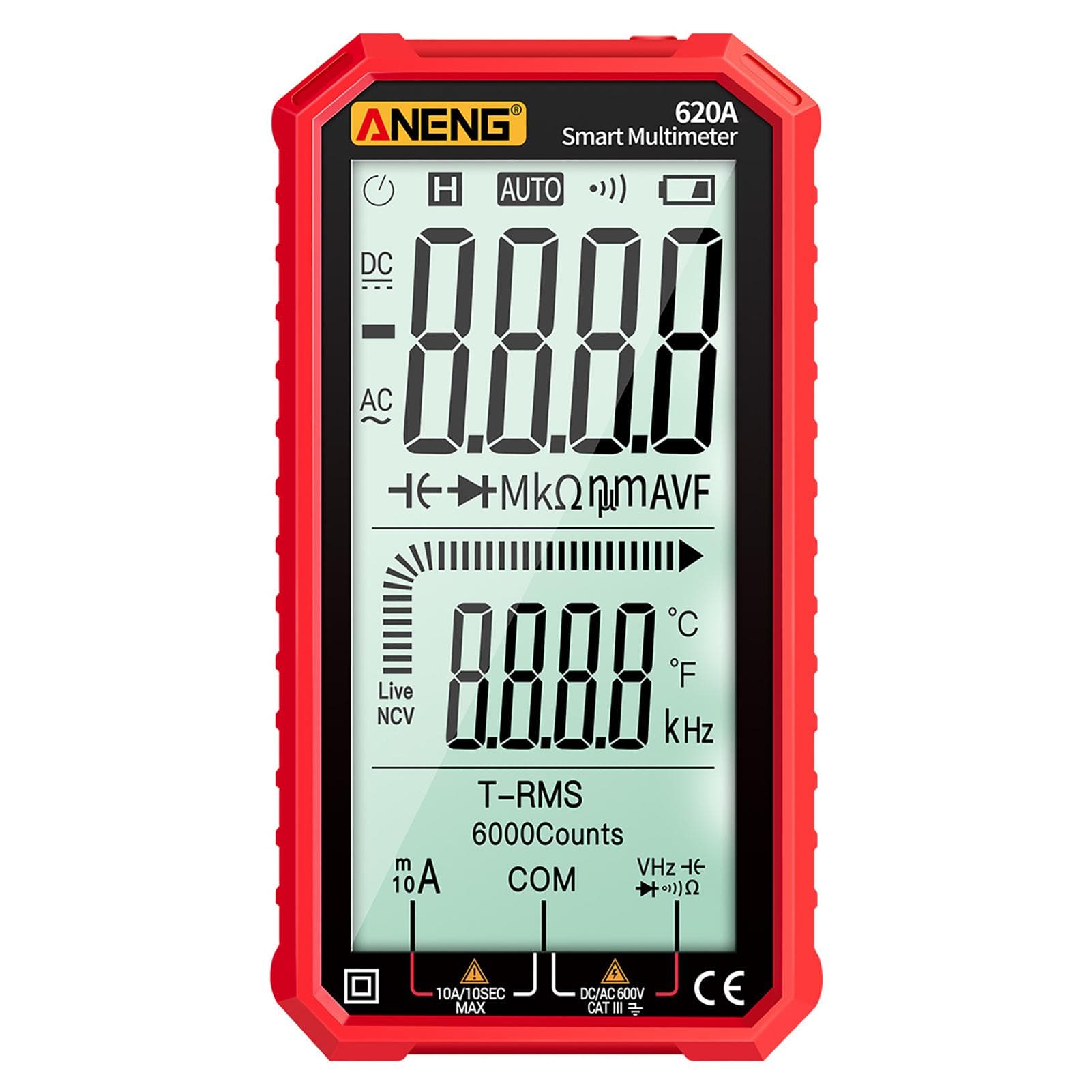 ANENG 4.7-Inch LCD Display AC/DC Digital Multimeter Ultraportable True-RMS Multimeter Auto-Ranging red