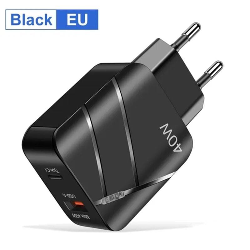40W PD USB C Charger Quick Charge QC 3.0 Wall Charger Adapter For iPhone 14 13 Samsung Xiaomi USB Charger Fast Charging EU Plug black