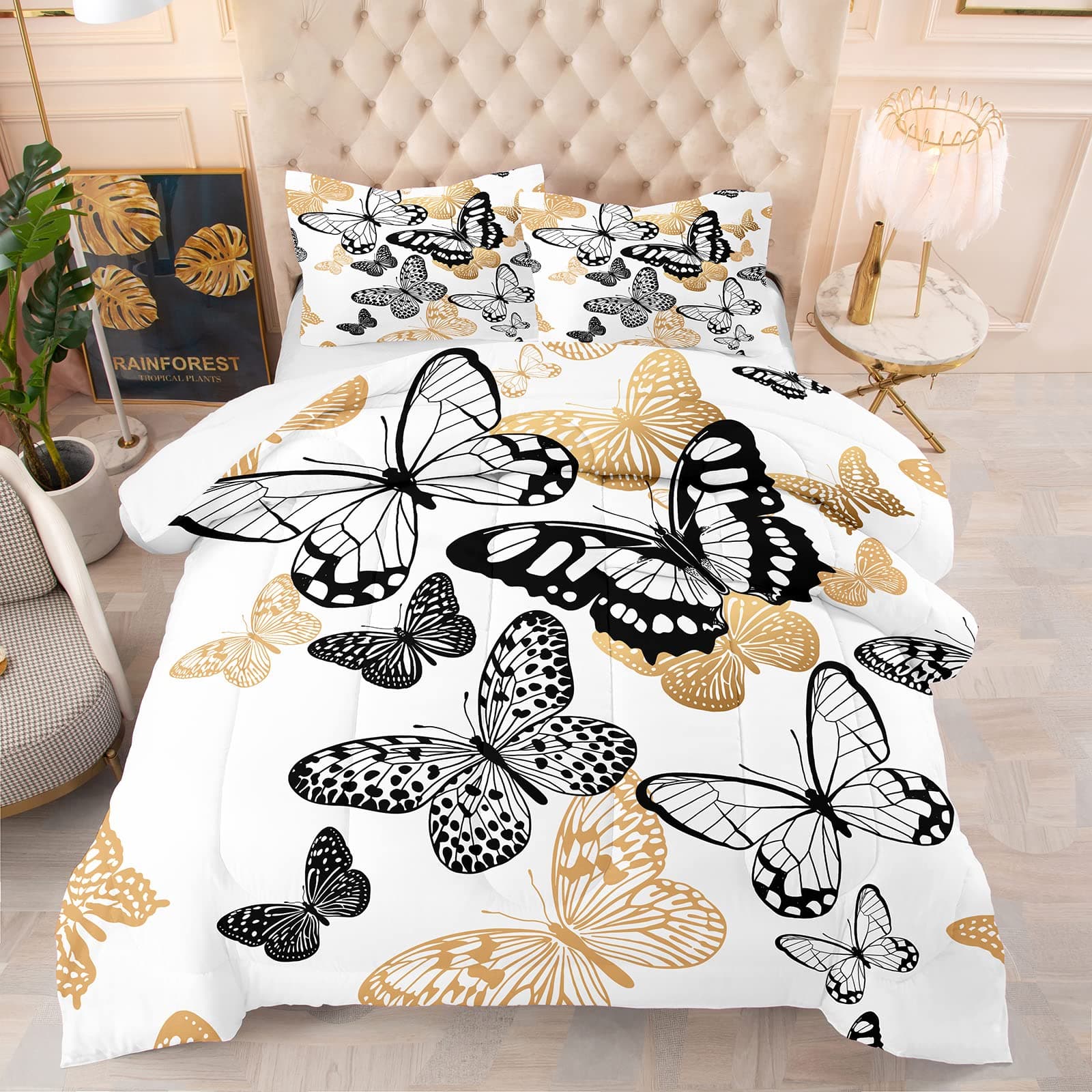 Butterfly Comforter Set for Girls Kids Adults Bedding Set Aesthetics Quilt Duvet Set Twin Size with 1 Comforter and 2 Pillowcase EU single(135x200cm)