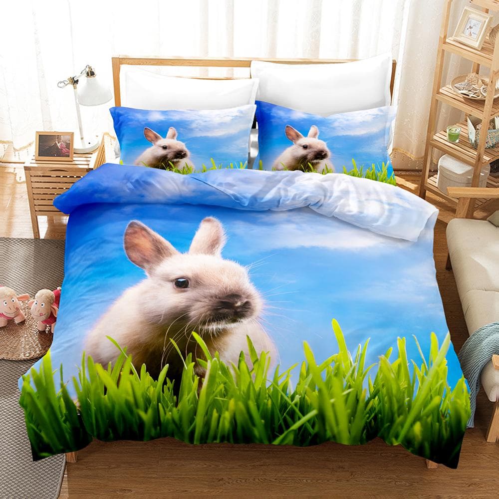 3D The Rabbit Bedding Sets Duvet Cover Set With Pillowcase Twin Full Queen King Bedclothes Bed Linen EU single(135x200cm)