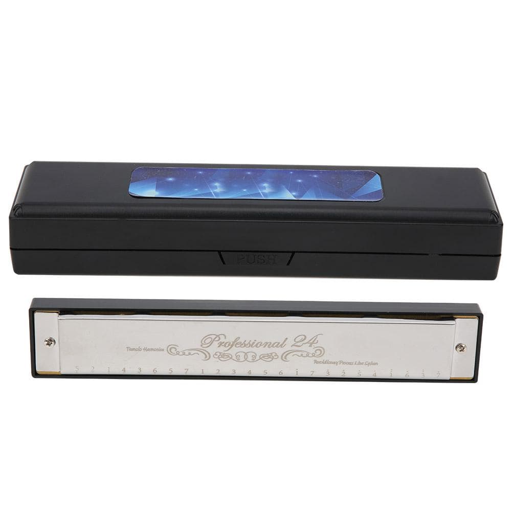 C Key Harmonica 24?Hole Polyphonic Student Adult Beginner Playing Resin Accented Mouth OrganSilver silver