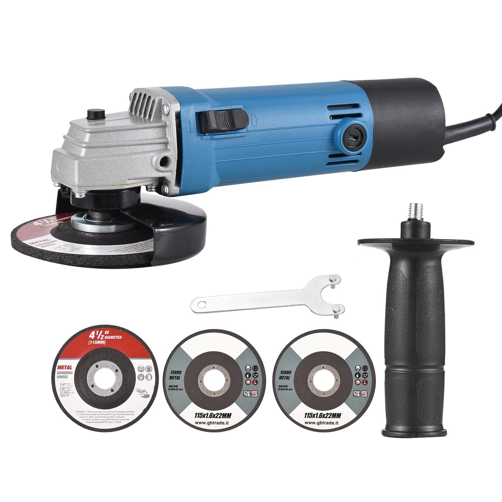 Angle Grinder, 4.2-Amp 500W 4-12 5 Electric Grinder Power Tools with Grinding Wheels, Cutting EU Plug blue