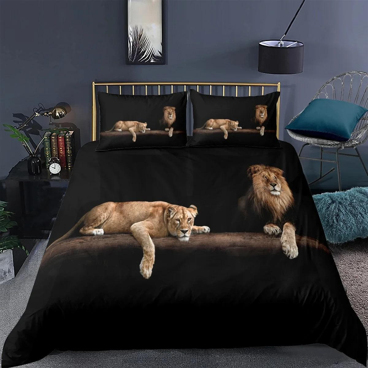Black Lion Duvet Cover Animal Bed Sheet Pillow 3 Piece Bedding Set Single Double King Queen Full Size 70x133cm 2pcs