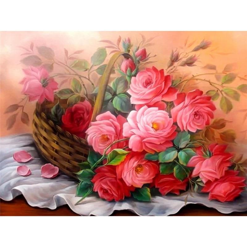 Flower Basket Diamond Painting Round Full Drill Floral Rose Embroidery Cross Stitch 20X30CM
