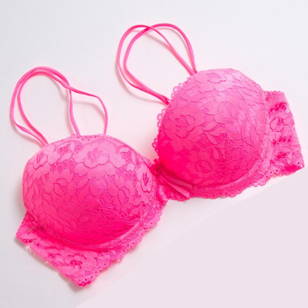 Lace Fly Bra Female Brassiere Lingerie Plus Size C D Cup Push Up Seamless Comfortable Bra 40B pink