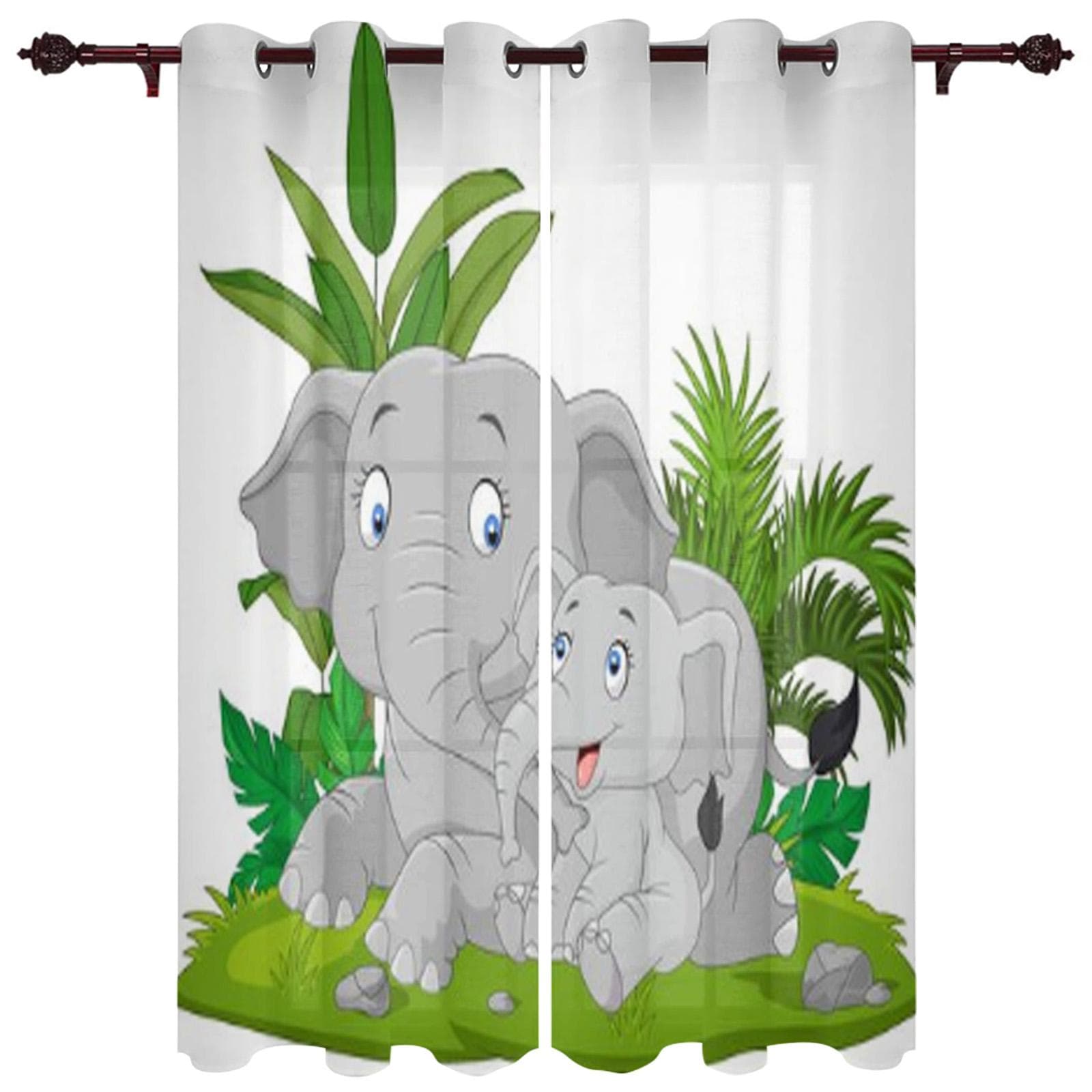 Cute Elephant Sweet Windows Curtains for Living Room Child Bedroom Window Treatment Blinds Kitchen Curtains 135W x 60H(cm)