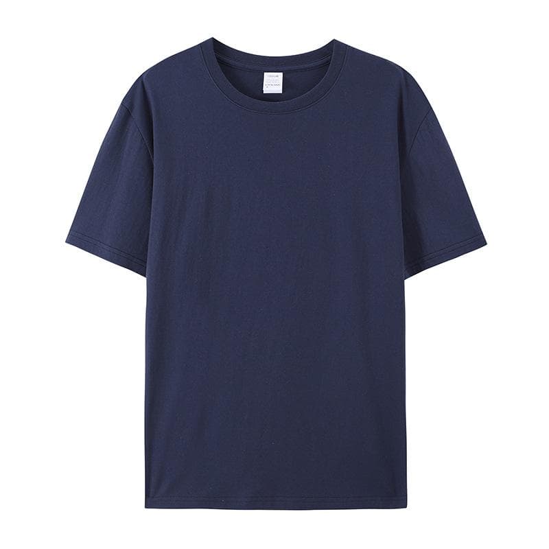 Cotton Short-sleeved T-shirt Men's Fashion Trend Black and White Clothing T-shirt Summer Men's and Women's Shirts with Pure Color Simple Match 4XL navy blue