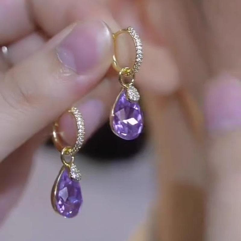 Elegant Purple Waterdrop Crystal Ear Cuffs: 2024 New Versatile Statement Earrings purple